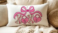 pink bow Valentines coquette lumbar throw pillows for couch, xoxo Valentines kitchen towels for bride, key to my heart decorative pillows