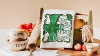 not lucky simply blessed shamrock cross kitchen towel for friends, Christian St Patricks Day decorations, Irish gifts for her, St Pattys Day