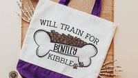 personalized will train for kibble dog treat bag, dog mom wristlet with strap, dog training accessories, dog lover gifts for women, zipper
