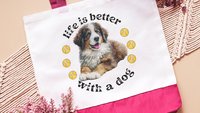 life is better with a dog bernese mountain dog tote bag for dog lover, bernese dog mom dog walking bag for women, cute dog gifts beach bag