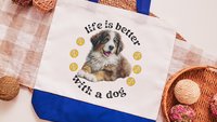 life is better with a dog bernese mountain dog tote bag for dog lover, bernese dog mom dog walking bag for women, cute dog gifts beach bag