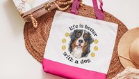 life is better with a dog tote bags for her, best gifts for dog lovers, tennis bags for women, unique dog mom gifts, Bernese mountain dog