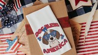 dog bless America beagle kitchen towel for drying dishes, red white and blue patriotic dog hand towel for bathroom, 4th of July beagle gifts
