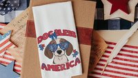 dog bless America beagle kitchen towel for drying dishes, red white and blue patriotic dog hand towel for bathroom, 4th of July beagle gifts