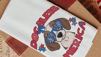dog bless America beagle kitchen towel for drying dishes, red white and blue patriotic dog hand towel for bathroom, 4th of July beagle gifts