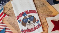 dog bless America beagle kitchen towel for drying dishes, red white and blue patriotic dog hand towel for bathroom, 4th of July beagle gifts
