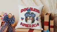 dog bless America 4th of July throw pillows for guest room, red white and blue patriotic dog gift for owner, Bernese mountain dog decor for