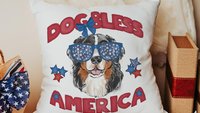 dog bless America 4th of July throw pillows for guest room, red white and blue patriotic dog gift for owner, Bernese mountain dog decor for