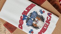 dog bless America 4th of July kitchen towel for bbq, red white and blue patriotic dog hand towel for gifting, Bernese mountain dog gift