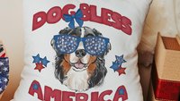 dog bless America 4th of July kitchen towel for bbq, red white and blue patriotic dog hand towel for gifting, Bernese mountain dog gift