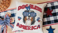 dog bless America 4th of July kitchen towel for bbq, red white and blue patriotic dog hand towel for gifting, Bernese mountain dog gift