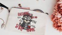 spirit animal funny raccoon makeup bag for women, sarcastic gifts for her, trash panda cosmetic bag for purse, cute but feral snarky gifts