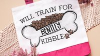 personalized will train for kibble dog treat bag, dog mom wristlet with strap, dog training accessories, dog lover gifts for women, zipper