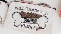 personalized will train for kibble dog treat bag, dog mom wristlet with strap, dog training accessories, dog lover gifts for women, zipper