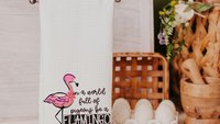 in a world full of pigeons be a flamingo kitchen towels for friends, flamingo Christmas gifts for beach lovers, secret Santa gifts for women