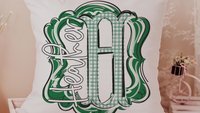 personalized initial throw pillow for couch green gingham decorative pillows for girls, Kelly green home decor gift dorm decor, name pillow