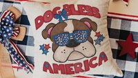 dog bless America 4th of July kitchen towel for bbq, red white and blue patriotic dog hand towel for gifting, bulldog dog gift