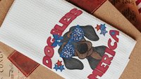 dog bless America dachshund kitchen towels for dog lovers, red white and blue patriotic dog gift for owners, wiener dog hand towels for