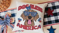 dog bless America 4th of July kitchen towel for bbq, red white and blue patriotic dog hand towel for gifting, Golden Retriever dog gift