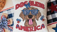 dog bless America 4th of July kitchen towel for bbq, red white and blue patriotic dog hand towel for gifting, Golden Retriever dog gift