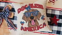 dog bless America throw pillows for couch for dog lovers, golden retriever gifts for women, patriotic dog decor for home, best gifts for her