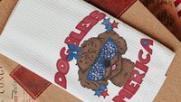 dog bless America patriotic kitchen towel for summer, unique dog mom gifts, toy poodle home decor, best gifts for dog lovers, 4th of July