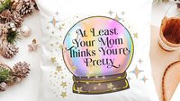 custom quote funny hand towels for bathroom, at least your mom thinks you're pretty crystal ball decor, sassy gift for best friends, snarky