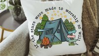 made to worship under the stars camping throw pillow for bench, Christian gifts for home, RV accessories for inside, camper decor pillow