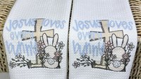 Jesus loves every bunny cute Easter throw pillow covers 18 x 18, Christian Easter bunny kids bathroom hand towels, whimsical Easter decor