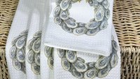 oyster shell spring wreath throw pillows for living room, oyster shell hand towels for bathroom beachy gifts for neighbors