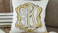 Personalized initial throw pillow for couch gold gingham decorative pillows for girls, gold home decor gift dorm decor, name pillow