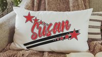 Personalized cherry red name pillow for dorm room, long pillows for full beds girls bedroom decor teen girl gifts, red school spirit accent