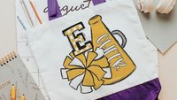 personalized butter yellow cheer tote bag for teen girls, school spirit gear, team colors cheer accessories for girls, back to school gifts