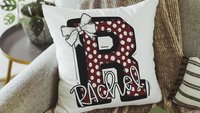 personalized initial throw pillows for little girls, maroon name pillow cases for teens, secret Santa gifts for girls, coquette Christmas