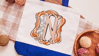 personalized initial tote bag for bridesmaids, carolina blue school spirit accessories, custom name tote bag for girls, best gifts for her