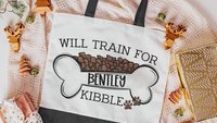 personalized will train for kibble tote bag for dog lover, dog training accessories, dog obedience utility article bag, dog mom zipper pouch