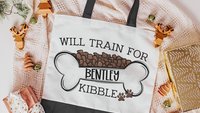 personalized will train for kibble dog treat bag, dog mom wristlet with strap, dog training accessories, dog lover gifts for women, zipper