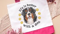 life is better with a dog tote bags for her, best gifts for dog lovers, tennis bags for women, unique dog mom gifts, Bernese mountain dog