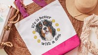 life is better with a dog tote bags for her, best gifts for dog lovers, tennis bags for women, unique dog mom gifts, Bernese mountain dog
