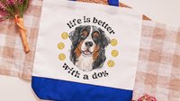 life is better with a dog tote bags for her, best gifts for dog lovers, tennis bags for women, unique dog mom gifts, Bernese mountain dog
