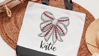 personalized baseball coquette tote bag best seller, baseball mom gifts, cute baseball tote bag with name, baseball girlfriend gear, senior