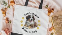 life is better with a dog bernese mountain dog tote bag for dog lover, bernese dog mom dog walking bag for women, cute dog gifts beach bag