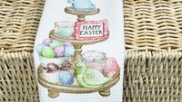 Happy Easter kitchen towels for gifts, Easter hostess gifts for women, pastel Easter kitchen hand towels for church, Easter eggs and bunnies