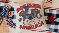 dog bless America 4th of July kitchen towel for bbq, red white and blue patriotic dog hand towel for gifting, bulldog dog gift
