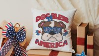 dog bless America 4th of July kitchen towel for bbq, red white and blue patriotic dog hand towel for gifting, bulldog dog gift