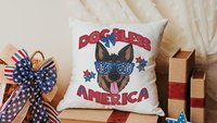 dog bless America patriotic throw pillows for couch, best gifts for dog lovers, 4th of July decor, unique dog mom gifts, German shepherd
