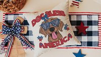 dog bless America throw pillows for couch for dog lovers, golden retriever gifts for women, patriotic dog decor for home, best gifts for her