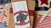 dog bless America patriotic kitchen towel for summer, unique dog mom gifts, toy poodle home decor, best gifts for dog lovers, 4th of July