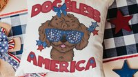 dog bless America patriotic kitchen towel for summer, unique dog mom gifts, toy poodle home decor, best gifts for dog lovers, 4th of July