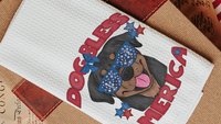 dog bless America Rottweiler kitchen towel for drying dishes, red white and blue patriotic dog hand towel for bathroom, 4th of July Rottie